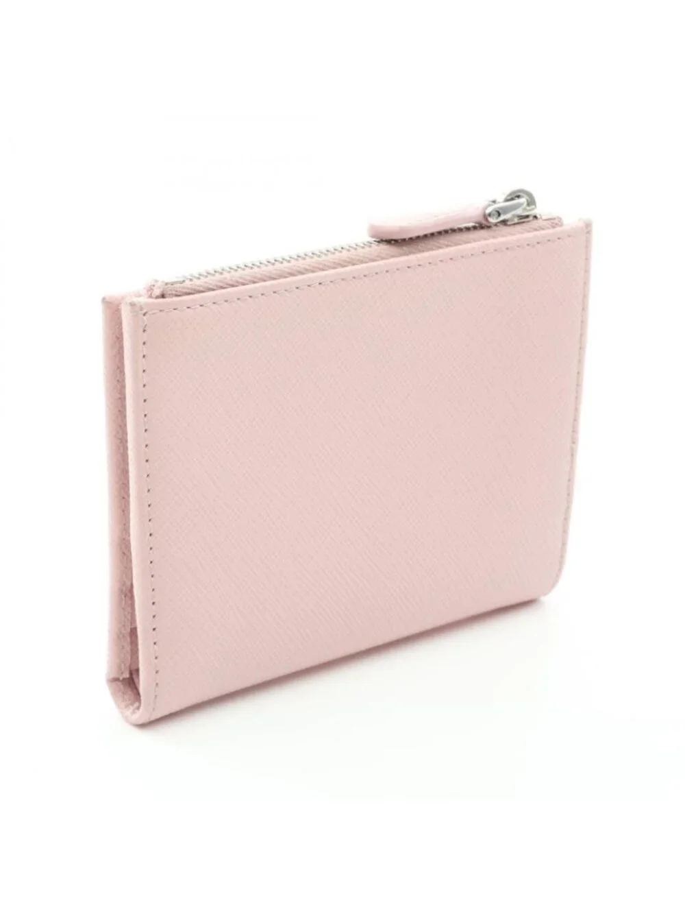 Prada Bifold Wallet Saffiano Triang Pink Leather Triangle Logo